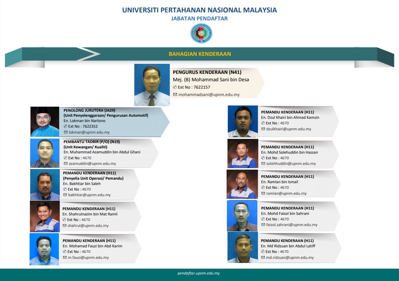Pejabat Pendaftar UPNM - Bahagian Kenderaan
